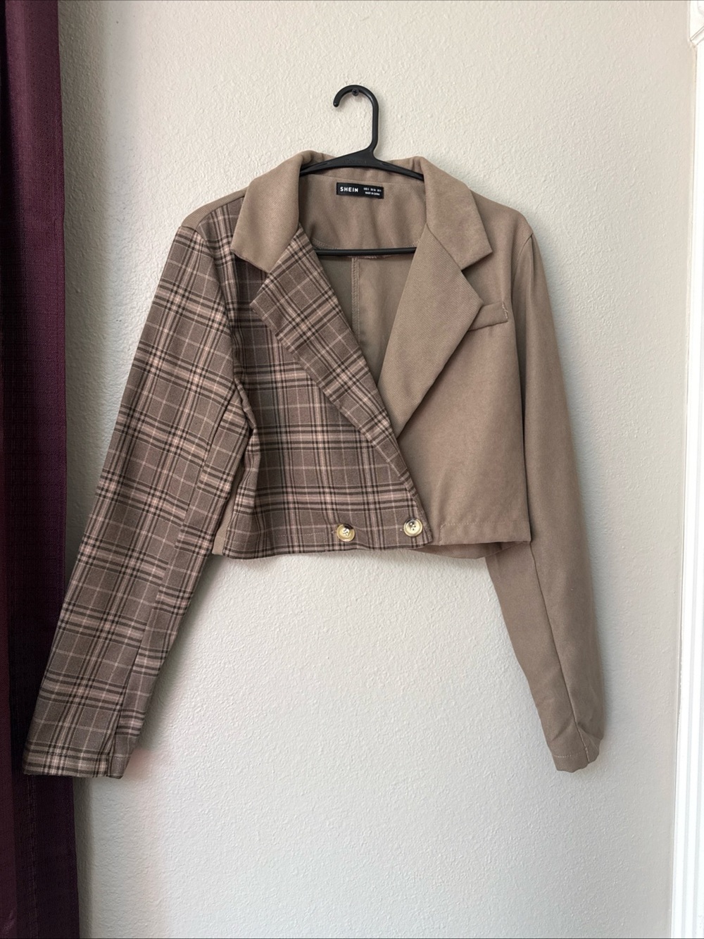 #940 SHEIN cropped Half Plaid Fashion Jacket Size Small